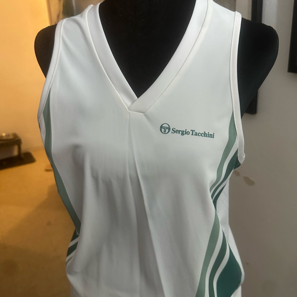 Sergio Tacchini Women's White Tank Top with Green Accents